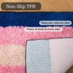 Tufted Striped Bath Mat – Soft Plush Microfiber Rug with Colorful or Pink-Blue Stripes, Non-Slip & Machine Washable Floor Mat for Bathroom, Bedroom, Entryway (24x16, Blue-Pink-White Striped) - Image 5