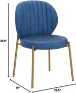 Amoa Contemporary Golden Metal Legs with Velvet Upholstered Dining Chairs Set of 2, Blue - Image 3