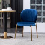 Amoa Contemporary Golden Metal Legs with Velvet Upholstered Dining Chairs Set of 2, Blue - Image 4