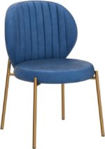 Amoa Contemporary Golden Metal Legs with Velvet Upholstered Dining Chairs Set of 2, Blue - Image 6