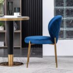 Amoa Contemporary Golden Metal Legs with Velvet Upholstered Dining Chairs Set of 2, Blue - Image 7