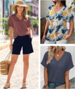ATHMILE V Neck T Shirts for Women Summer Tops Soft Casual Short Sleeve Cute Basic Trendy Outfits 2025 - Image 6