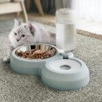 Dog Bowls, Puppy Cat Food and Water Bowl Set with Water Dispenser and Stainless Steel Bowl Non-Slip Mat, Detachable Gravity Pet Feeder and Waterer Set for Cats Dogs Puppy Rabbit (Grey) - Image 5