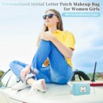 Personalized Initial Letter Patch Makeup Bag, Preppy Portable Chenille Cosmetic Bag with Zipper, PU Leather Waterproof Travel Toiletry Bag Monogram Make Up Pouch for Women Girls - Image 8