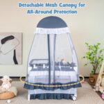 BABY JOY 4 in 1 Pack and Play with Canopy, Portable Baby Playard with Bassinet, Double-Layer Baby Crib, Wheels & Brake, Foldable Baby Girl Pink Bassinet from Newborn to Toddler - Image 5