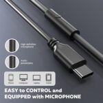 2025 Upgraded USB Type C Wired Headphones, Over-Ear Headphones with Microphone and Volume Control Foldable Corded Stereo for Smartphone Tablet(Black) - Image 3