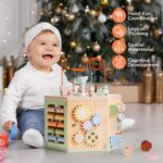 ROBOTIME Wooden Activity Cube for Toddlers, 13 in 1 Montessori Baby Activity Cube, Baby Play Cube Toy with Educational Features, Gift Wooden Cube Toy for Boys & Girls - 1 Year + - Image 9