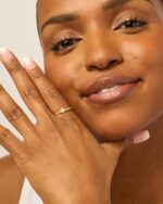 PAVOI 14K Gold Plated Pearl Hammered Ring for Women | Dainty Elegant Stackable Cubic Zirconia Thin Band for Women - Image 3