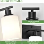 3-Light Bathroom Light Fixtures, Vanity Light with Milky White Shades, Matte Black Bathroom Light Fixtures Over Mirror, Modern Bathroom Wall Lamp for Mirror Living Room Cabinet Bedroom - Image 4