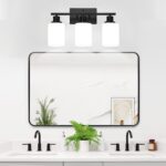 3-Light Bathroom Light Fixtures, Vanity Light with Milky White Shades, Matte Black Bathroom Light Fixtures Over Mirror, Modern Bathroom Wall Lamp for Mirror Living Room Cabinet Bedroom - Image 6