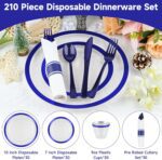 210 Pcs Blue Plastic Dinnerware Set for 30 Guests - Includes 30set of Dinner Plates, Dessert Plates, Clear Plastic Cups, and Blue Pre-Rolled Napkins with Cutlery Set, Disposable Party Supplies - Image 4