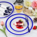 210 Pcs Blue Plastic Dinnerware Set for 30 Guests - Includes 30set of Dinner Plates, Dessert Plates, Clear Plastic Cups, and Blue Pre-Rolled Napkins with Cutlery Set, Disposable Party Supplies - Image 6