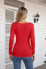 VICHYIE Womens Long Sleeve Shirts V Neck Ruffle Hem Slim Fitted Ribbed Knit Trendy Tee Tight Tops - Image 5