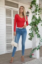 VICHYIE Womens Long Sleeve Shirts V Neck Ruffle Hem Slim Fitted Ribbed Knit Trendy Tee Tight Tops - Image 8