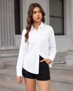 siliteelon Button Down Shirts for Women: Wrinkle Free Long Sleeve Regular Fit Collared Dress Shirt Solid Formal Office - Image 4