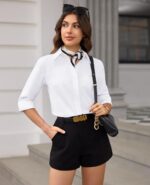 siliteelon Button Down Shirts for Women: Wrinkle Free Long Sleeve Regular Fit Collared Dress Shirt Solid Formal Office - Image 5