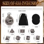 Kabinka D&D Dice Set with Pocket Watch Shell, 7Pcs Polyhedral Dice Set, DND Dice with Necklace Perfect for Dungeons and Dragons Dice, RPG, Role Playing Dice Accessory (Monster, Ancient Silver) - Image 3