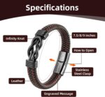 Mens Gift Leather Infinity Bracelet, Braided Leather Bracelet Stainless Steel Engraved with Love You Forever Jewelry Gifts for Dad Husband Brother Boyfriend Son 7.5/8/9 Inches - Image 3