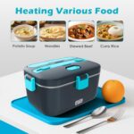 Electric-Lunch-Box-Heated-Food-Warmer 100W Heating Lunchbox for Adults 1.8L Portable Food Heater for Work/Car, 12V/24V/110-230V Lonchera Eléctrica Portátil with Fork Spoon (Gray+Blue) - Image 5