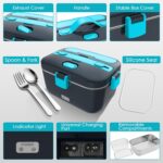 Electric-Lunch-Box-Heated-Food-Warmer 100W Heating Lunchbox for Adults 1.8L Portable Food Heater for Work/Car, 12V/24V/110-230V Lonchera Eléctrica Portátil with Fork Spoon (Gray+Blue) - Image 7