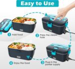 Electric-Lunch-Box-Heated-Food-Warmer 100W Heating Lunchbox for Adults 1.8L Portable Food Heater for Work/Car, 12V/24V/110-230V Lonchera Eléctrica Portátil with Fork Spoon (Gray+Blue) - Image 8