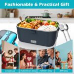 Electric-Lunch-Box-Heated-Food-Warmer 100W Heating Lunchbox for Adults 1.8L Portable Food Heater for Work/Car, 12V/24V/110-230V Lonchera Eléctrica Portátil with Fork Spoon (Gray+Blue) - Image 9