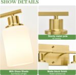 4-Light Bathroom Light Fixtures, Brushed Gold Vanity Light with Milky White Shades, Bathroom Lighting Fixtures Over Mirror, Modern Bathroom Wall Lamp for Mirror Living Room Cabinet Bedroom - Image 3