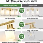 4-Light Bathroom Light Fixtures, Brushed Gold Vanity Light with Milky White Shades, Bathroom Lighting Fixtures Over Mirror, Modern Bathroom Wall Lamp for Mirror Living Room Cabinet Bedroom - Image 4