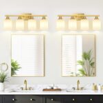 4-Light Bathroom Light Fixtures, Brushed Gold Vanity Light with Milky White Shades, Bathroom Lighting Fixtures Over Mirror, Modern Bathroom Wall Lamp for Mirror Living Room Cabinet Bedroom - Image 7