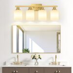 4-Light Bathroom Light Fixtures, Brushed Gold Vanity Light with Milky White Shades, Bathroom Lighting Fixtures Over Mirror, Modern Bathroom Wall Lamp for Mirror Living Room Cabinet Bedroom - Image 8