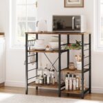 IRONCK Industrial Kitchen Baker’s Rack, Kitchen Island Utility Storage Shelf, Coffee Bar Microwave Stand with 6 Hooks, Metal Frame, Simple Assembly, Vintage Brown - Image 3