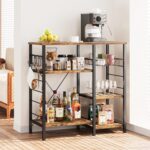 IRONCK Industrial Kitchen Baker’s Rack, Kitchen Island Utility Storage Shelf, Coffee Bar Microwave Stand with 6 Hooks, Metal Frame, Simple Assembly, Vintage Brown - Image 5