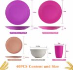 SINOGE 40 PCS Wheat Straw Dinnerware Sets for 8 Unbreakable Plastic Plates and Bowls Sets Cups - Dinner dish set Dishwasher and Microwave Safe Plates for Kitchen - Floral Feast - Image 4