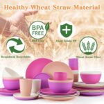 SINOGE 40 PCS Wheat Straw Dinnerware Sets for 8 Unbreakable Plastic Plates and Bowls Sets Cups - Dinner dish set Dishwasher and Microwave Safe Plates for Kitchen - Floral Feast - Image 6