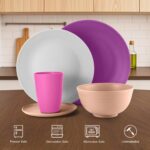 SINOGE 40 PCS Wheat Straw Dinnerware Sets for 8 Unbreakable Plastic Plates and Bowls Sets Cups - Dinner dish set Dishwasher and Microwave Safe Plates for Kitchen - Floral Feast - Image 7