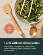 Caraway Wooden Utensil Set - 5 Piece Cooking Utensil Set - Spoon, Server, Scraper, Spatula, & Tongs - Made From FSC-Certified Birch Wood - No Microplastics - Image 5
