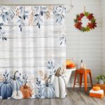 Fall Shower Curtain Blue Pumpkin Bath Curtains Leaves Floral Wood Grain Waterproof Polyester Fabric Bathroom Shower Curtain Set with 12 Hooks Decoration 72 x 72 Inches - Image 5