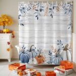 Fall Shower Curtain Blue Pumpkin Bath Curtains Leaves Floral Wood Grain Waterproof Polyester Fabric Bathroom Shower Curtain Set with 12 Hooks Decoration 72 x 72 Inches - Image 6