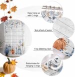 Fall Shower Curtain Blue Pumpkin Bath Curtains Leaves Floral Wood Grain Waterproof Polyester Fabric Bathroom Shower Curtain Set with 12 Hooks Decoration 72 x 72 Inches - Image 8
