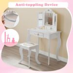 INFANS Kids Vanity, 2 in 1 Wooden Princess Makeup Table and Stool Set with Tri-Folding Detachable Mirror 10 Accessories, Toddler Pretend Beauty Dressing Play for Girls Aged 3+ (Platinum) - Image 8