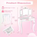 INFANS Kids Vanity, 2 in 1 Wooden Princess Makeup Table and Stool Set with Tri-Folding Detachable Mirror 10 Accessories, Toddler Pretend Beauty Dressing Play for Girls Aged 3+ (Platinum) - Image 9