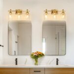 3 Light Bathroom Vanity Light - Gold Bathroom Lighting Fixtures Over Mirror, Modern Wall Sconces with Transparent Glass Lampshade for Bedroom Living Room Kitchen Cabinet Stair Hallway - Image 3