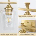 3 Light Bathroom Vanity Light - Gold Bathroom Lighting Fixtures Over Mirror, Modern Wall Sconces with Transparent Glass Lampshade for Bedroom Living Room Kitchen Cabinet Stair Hallway - Image 4