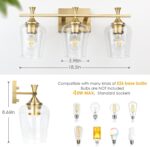 3 Light Bathroom Vanity Light - Gold Bathroom Lighting Fixtures Over Mirror, Modern Wall Sconces with Transparent Glass Lampshade for Bedroom Living Room Kitchen Cabinet Stair Hallway - Image 5