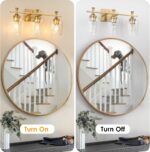 3 Light Bathroom Vanity Light - Gold Bathroom Lighting Fixtures Over Mirror, Modern Wall Sconces with Transparent Glass Lampshade for Bedroom Living Room Kitchen Cabinet Stair Hallway - Image 7