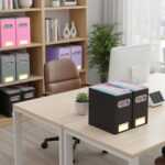 BALEINE File Organizer Box, Cardboard File Folder Organizer with Handle for Letter Size, Portable Collapsible Hanging Filing Box for Home Office Document Storage (2 Pack, Navy) - Image 3