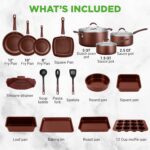 NutriChef Nonstick Cookware Set, 20-Piece Premium Kitchen Cookware Set with Pots, Pans, Bakeware & Utensils, Non Stick Pots and Pans Compatible with Gas, Electric, Ceramic & Induction Cooktops (Black) - Image 7