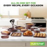 NutriChef Nonstick Cookware Set, 20-Piece Premium Kitchen Cookware Set with Pots, Pans, Bakeware & Utensils, Non Stick Pots and Pans Compatible with Gas, Electric, Ceramic & Induction Cooktops (Black) - Image 8