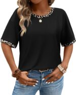 WIHOLL Womens T Shirts Loose Fit Short Half Sleeve Crew Neck Oversized Tshirts Color Block Summer Tops Fashion 2026 - Image 3