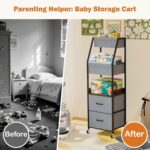 Baby Diaper Caddy Organizer and Storage - 5 Tier Rolling Cart with Dividers and Drawers, Mobile Utility Cart with Wheels for Nursery, Bedroom, Changing Table & Crib - Image 5